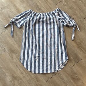 Off The Shoulder Mini Dress Tie Short Sleeve Stripe Nautical